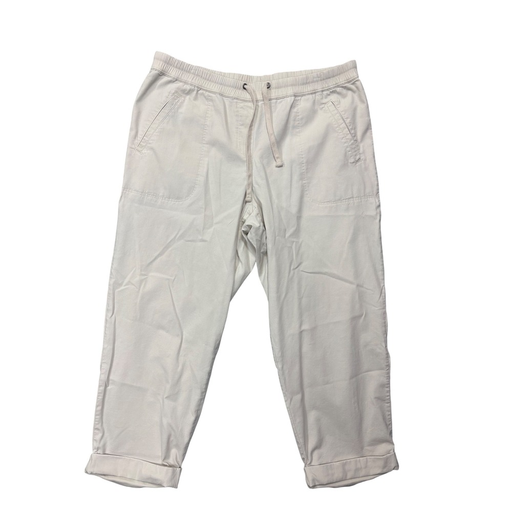 J.Jill Women's M‎ Medium Casual Crop Pants Beige Drawstring Elastic Waist